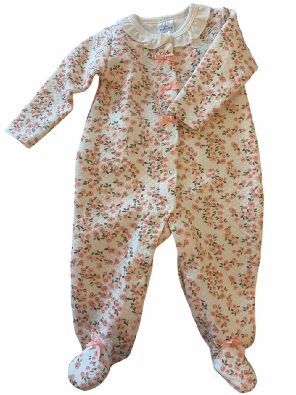 Baby Girls Floral Footed One-Piece - Pink Cream 3-6 months